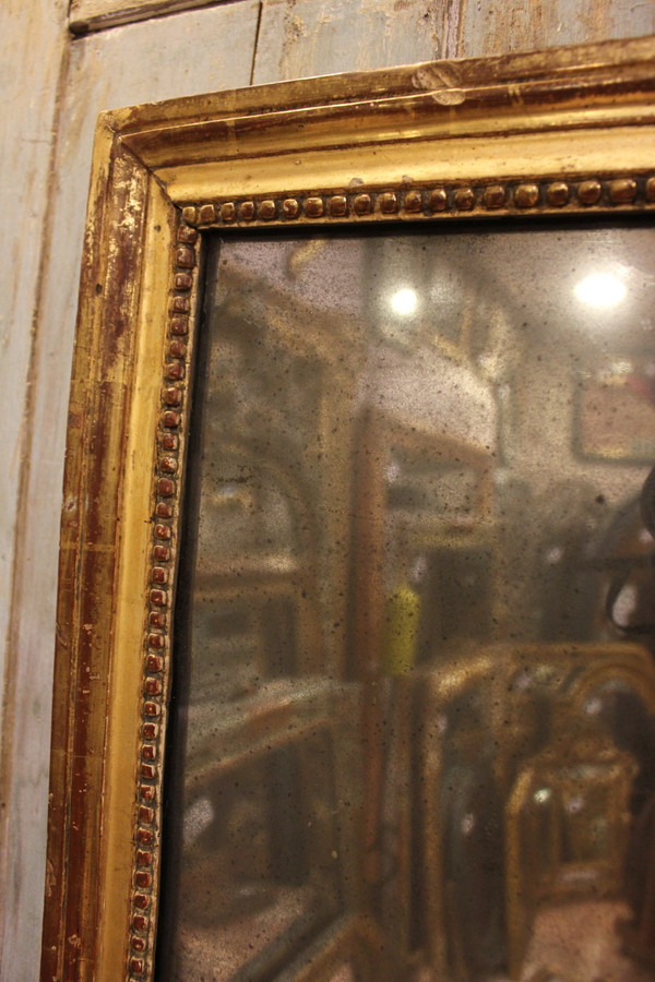 48 x 91 cm Louis XVI rectangular pearl mirror, gilded wood, mercury glass