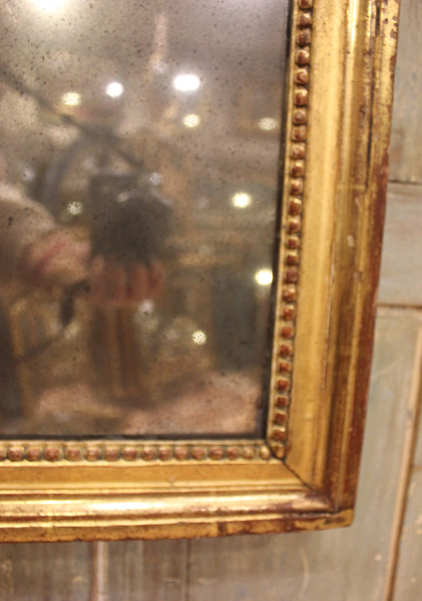 48 x 91 cm Louis XVI rectangular pearl mirror, gilded wood, mercury glass
