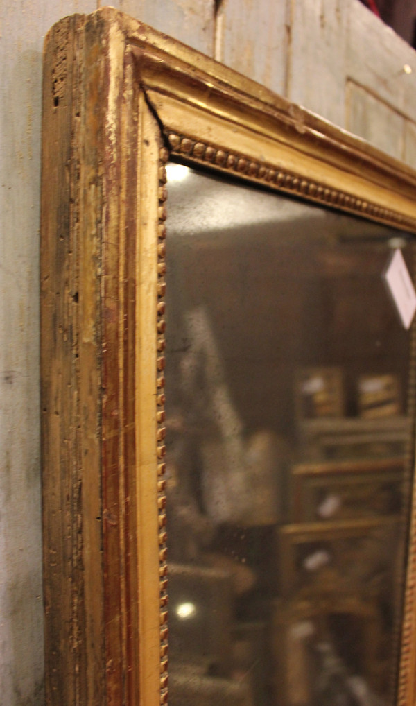 48 x 91 cm Louis XVI rectangular pearl mirror, gilded wood, mercury glass