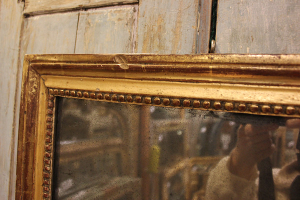 48 x 91 cm Louis XVI rectangular pearl mirror, gilded wood, mercury glass