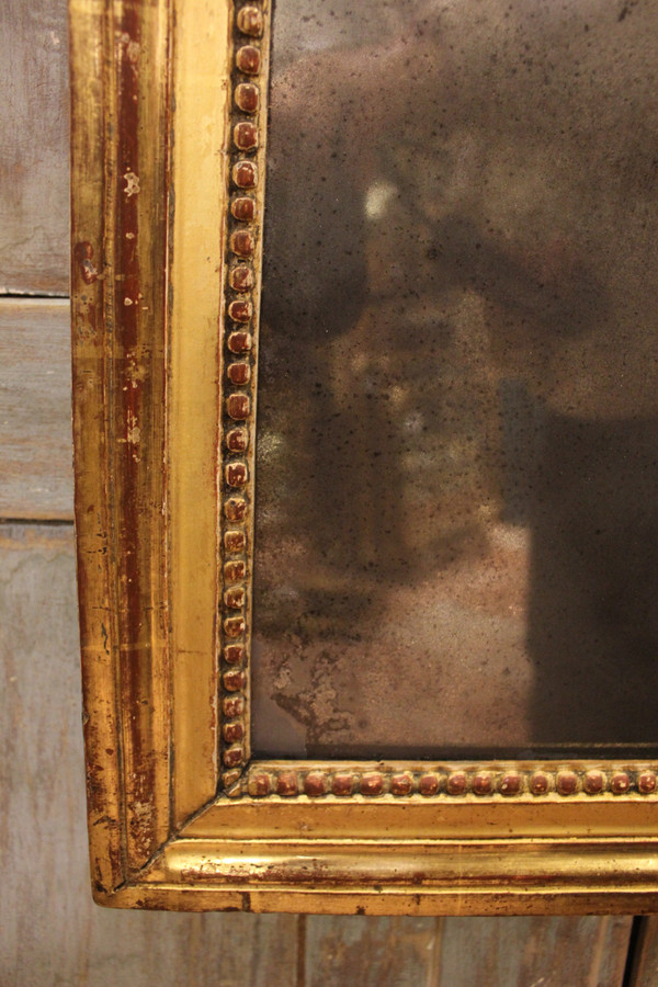 48 x 91 cm Louis XVI rectangular pearl mirror, gilded wood, mercury glass