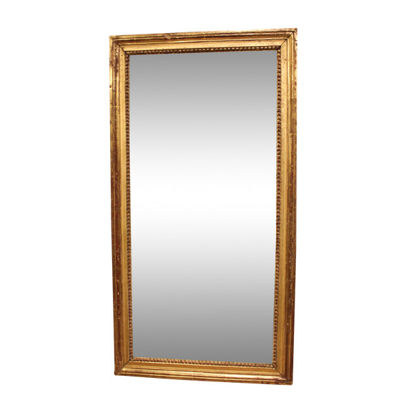 48 x 91 cm Louis XVI rectangular pearl mirror, gilded wood, mercury glass