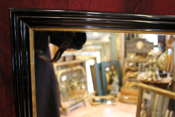 50 x 70 cm Rectangular mirror, black lacquered wood, gold trim, Napoleon III