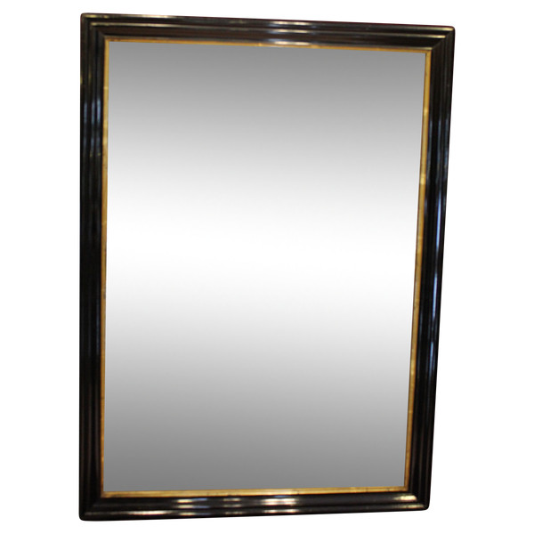 50 x 70 cm Rectangular mirror, black lacquered wood, gold trim, Napoleon III