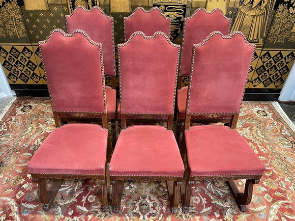 Set of 6 Renaissance - Louis XIII chairs in oak
