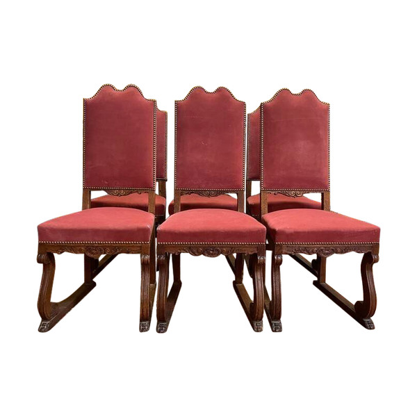 Set of 6 Renaissance - Louis XIII chairs in oak