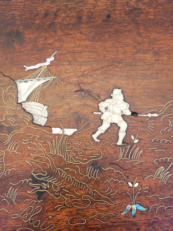 Small Oak and Walnut Table with Inlays, France 19th Century
