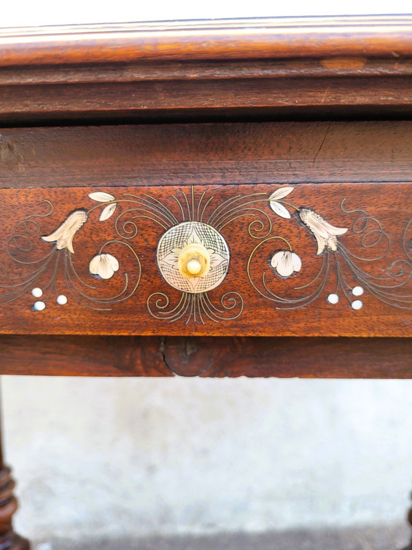 Small Oak and Walnut Table with Inlays, France 19th Century