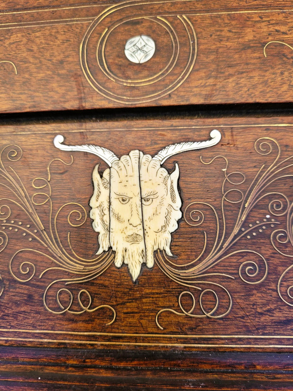 Small Oak and Walnut Table with Inlays, France 19th Century