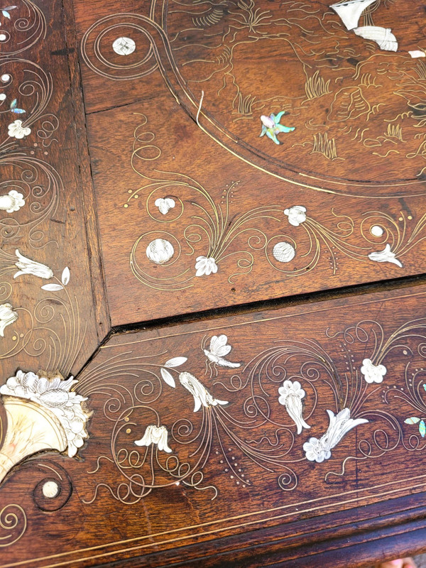 Small Oak and Walnut Table with Inlays, France 19th Century