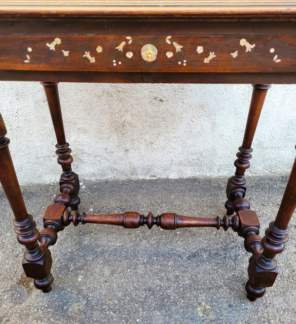 Small Oak and Walnut Table with Inlays, France 19th Century