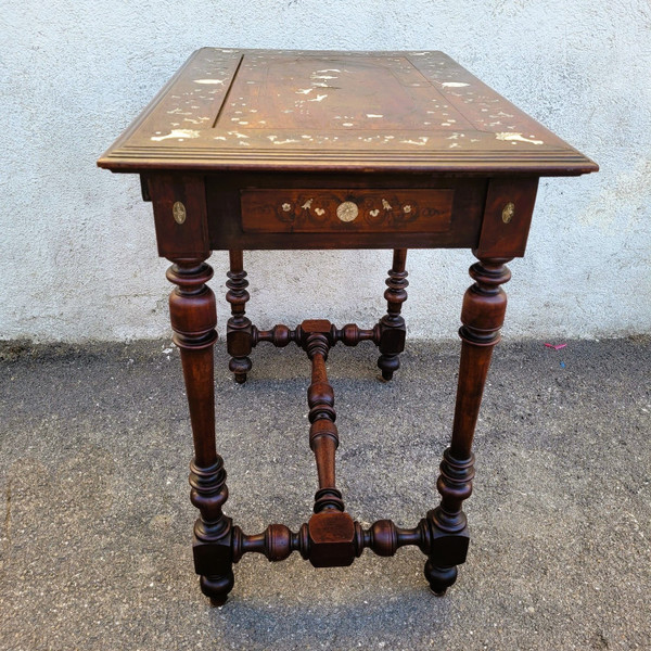 Small Oak and Walnut Table with Inlays, France 19th Century