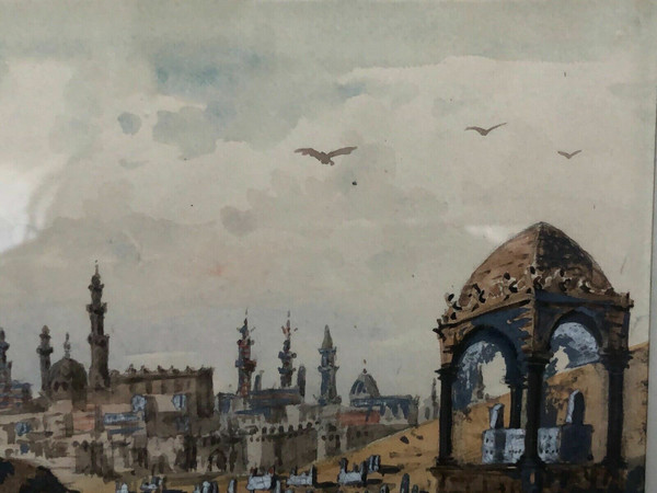 Paesaggio esotico ad acquerello La panoramica della Valle dei Califfi del Cairo