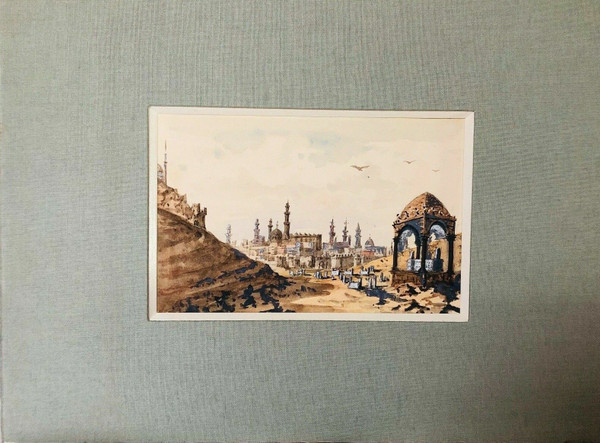 Paesaggio esotico ad acquerello La panoramica della Valle dei Califfi del Cairo