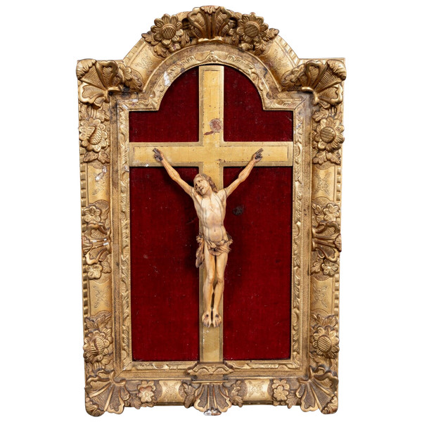 17th century crucifix hand carved gilded wooden frame decorated with flowers