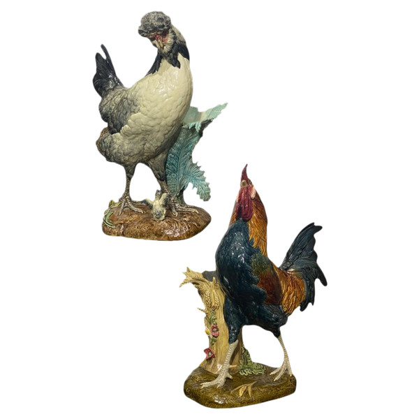 PAUL COMOLÉRA, COUPLE ROOSTER AND HEN Barbotine