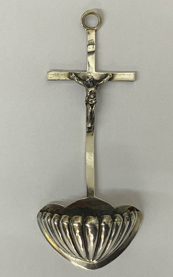 18th century solid silver holy water font