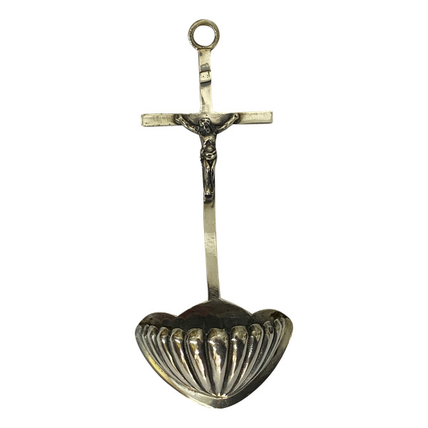 18th century solid silver holy water font