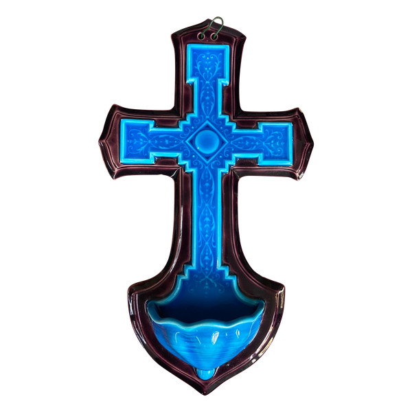 Holy water font made of Sarreguemines earthenware