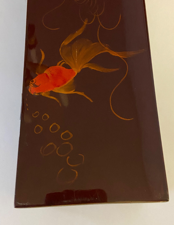 Vietnamese screen in lacquered wood and mother-of-pearl