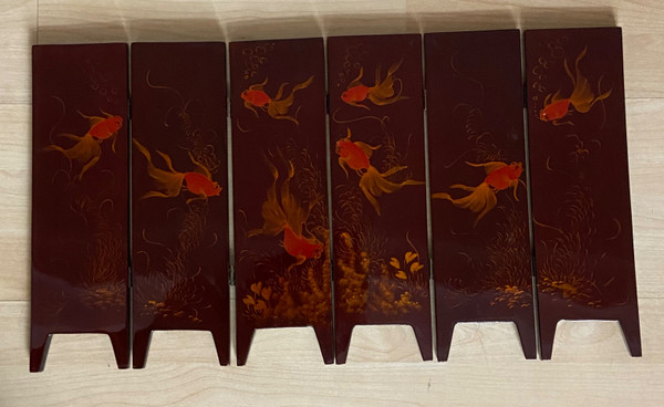 Vietnamese screen in lacquered wood and mother-of-pearl
