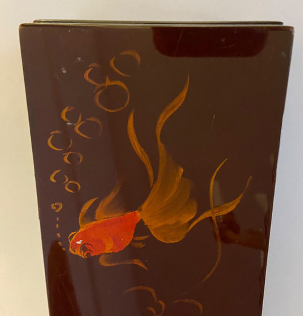 Vietnamese screen in lacquered wood and mother-of-pearl