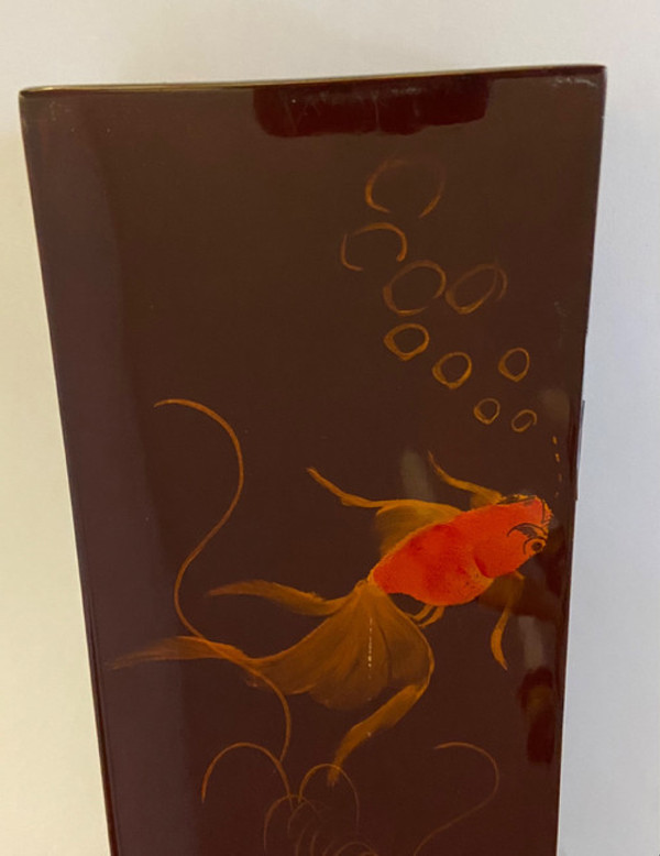 Vietnamese screen in lacquered wood and mother-of-pearl