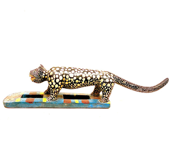 Polychrome wooden panther BAOULÉ from Ivory Coast