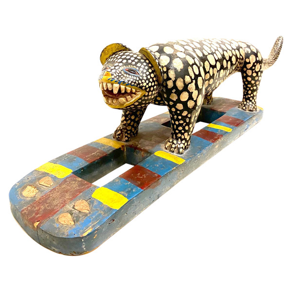 Polychrome wooden panther BAOULÉ from Ivory Coast