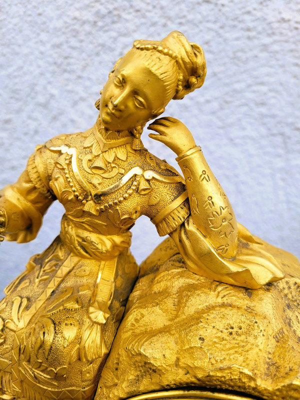 Chinese Gilt Bronze Clock with Bird, 19th Century