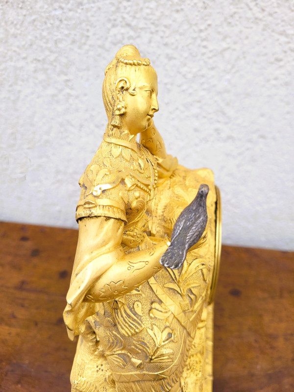 Chinese Gilt Bronze Clock with Bird, 19th Century