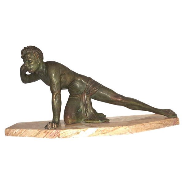 Grande scultura in ghisa del cacciatore che osserva - Art Déco firmata Ugo Cipriani (1887-1960)