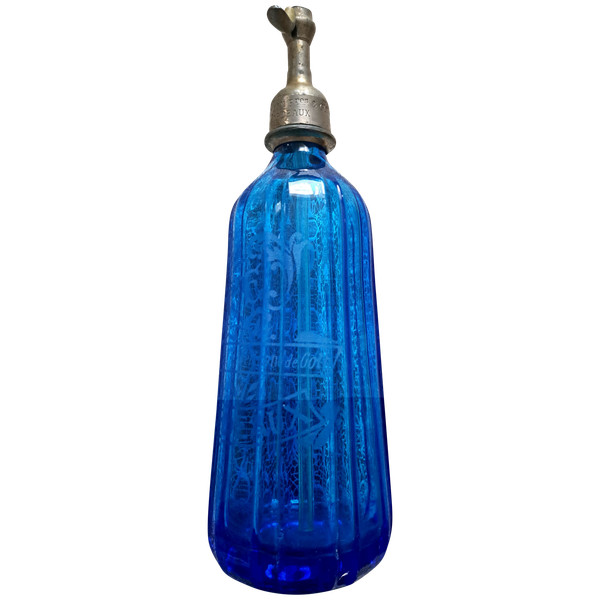 Old pyramidal siphon with blue facets for drinks in Bordeaux