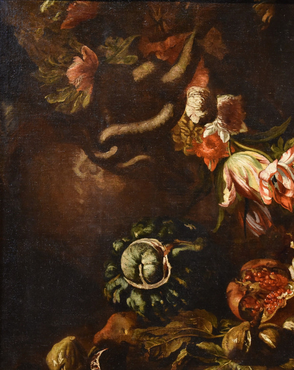 Aniello Ascione (naples,  C. 1680 - 1708), Still Life With Festoon Of Flowers And Fruit