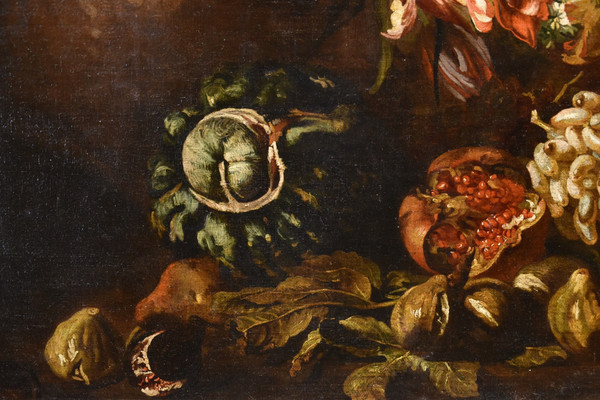 Aniello Ascione (naples,  C. 1680 - 1708), Still Life With Festoon Of Flowers And Fruit