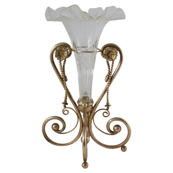 Hornvase aus Glas und vergoldeter Metallfassung um 1900