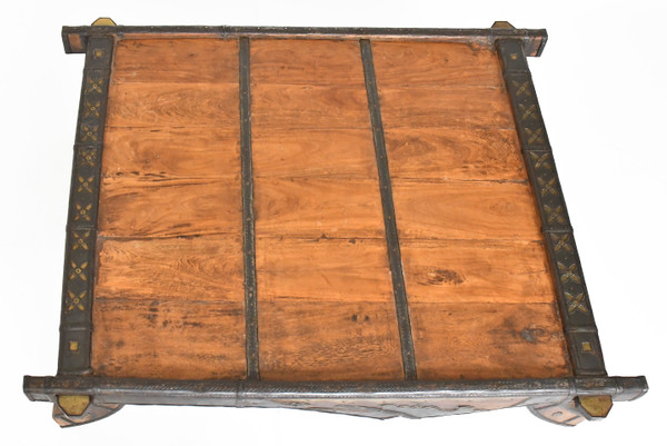 Table basse selle pour éléphant en bois et métal