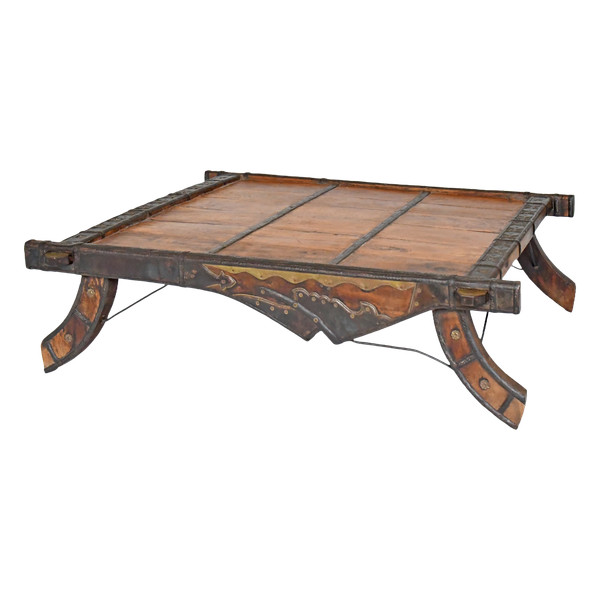 Table basse selle pour éléphant en bois et métal