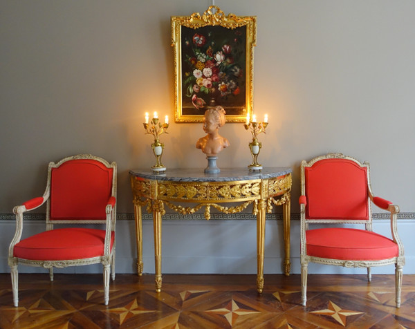 Scuola francese del XIX secolo, grande natura morta con fiori, cornice Luigi XVI - 61cm x 82cm