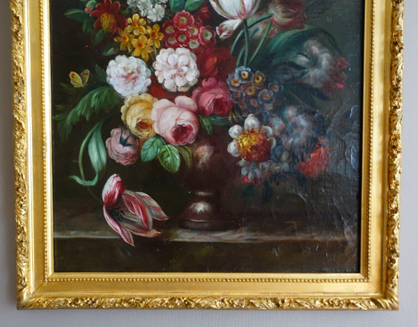 Scuola francese del XIX secolo, grande natura morta con fiori, cornice Luigi XVI - 61cm x 82cm
