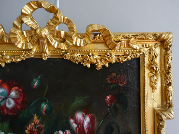 Scuola francese del XIX secolo, grande natura morta con fiori, cornice Luigi XVI - 61cm x 82cm