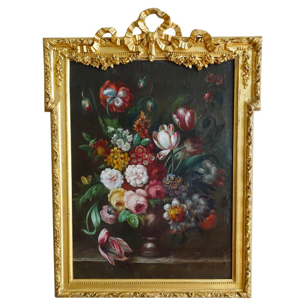 Scuola francese del XIX secolo, grande natura morta con fiori, cornice Luigi XVI - 61cm x 82cm