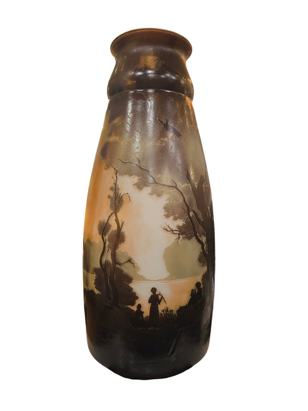 Muller Frères Große Jugendstil-Vase "Seelandschaft mit Musikerinnen".