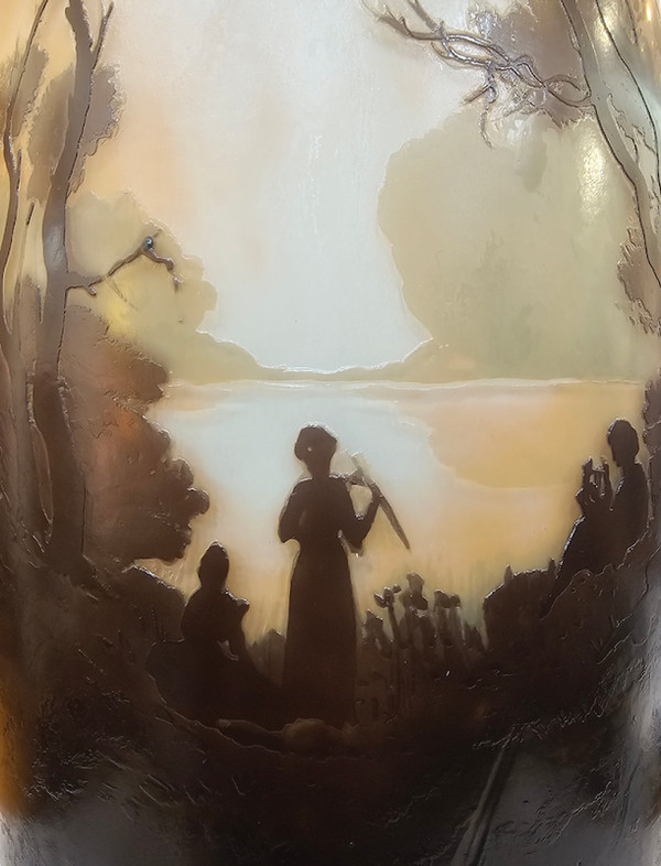 Muller Frères Große Jugendstil-Vase "Seelandschaft mit Musikerinnen".