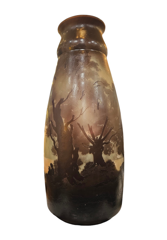 Muller Frères Große Jugendstil-Vase "Seelandschaft mit Musikerinnen".
