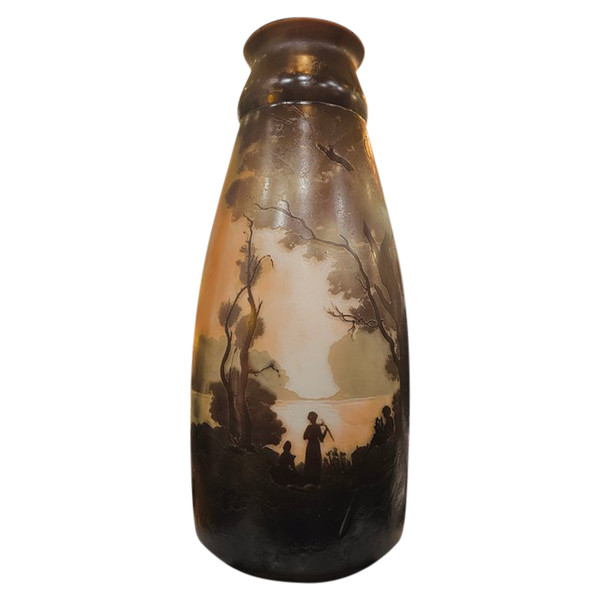 Muller Frères Große Jugendstil-Vase "Seelandschaft mit Musikerinnen".