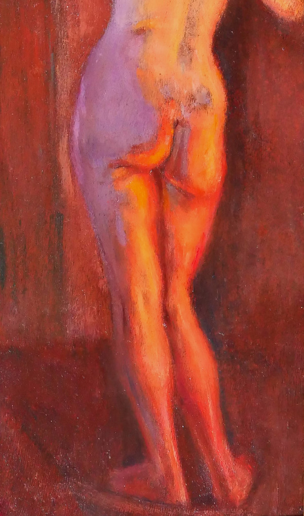 Emile Tremblay 1855-1935 Nude Woman, mauve and orange effect, painting, circa 1900