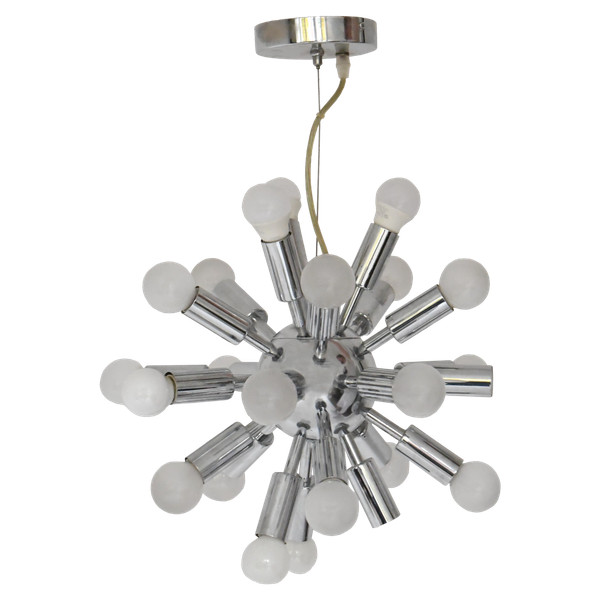 Sputnik chandelier in chrome-plated metal with 24 lights from the 1970s