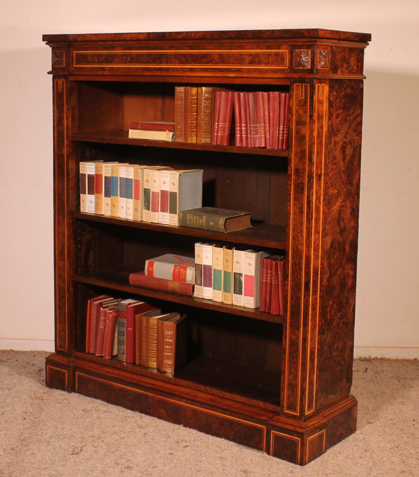 Open Bookcase In Burl Walnut Circa 1820