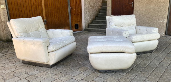 Coppia di poltrone e ottomane Jacques Charpentier per roche et bobois